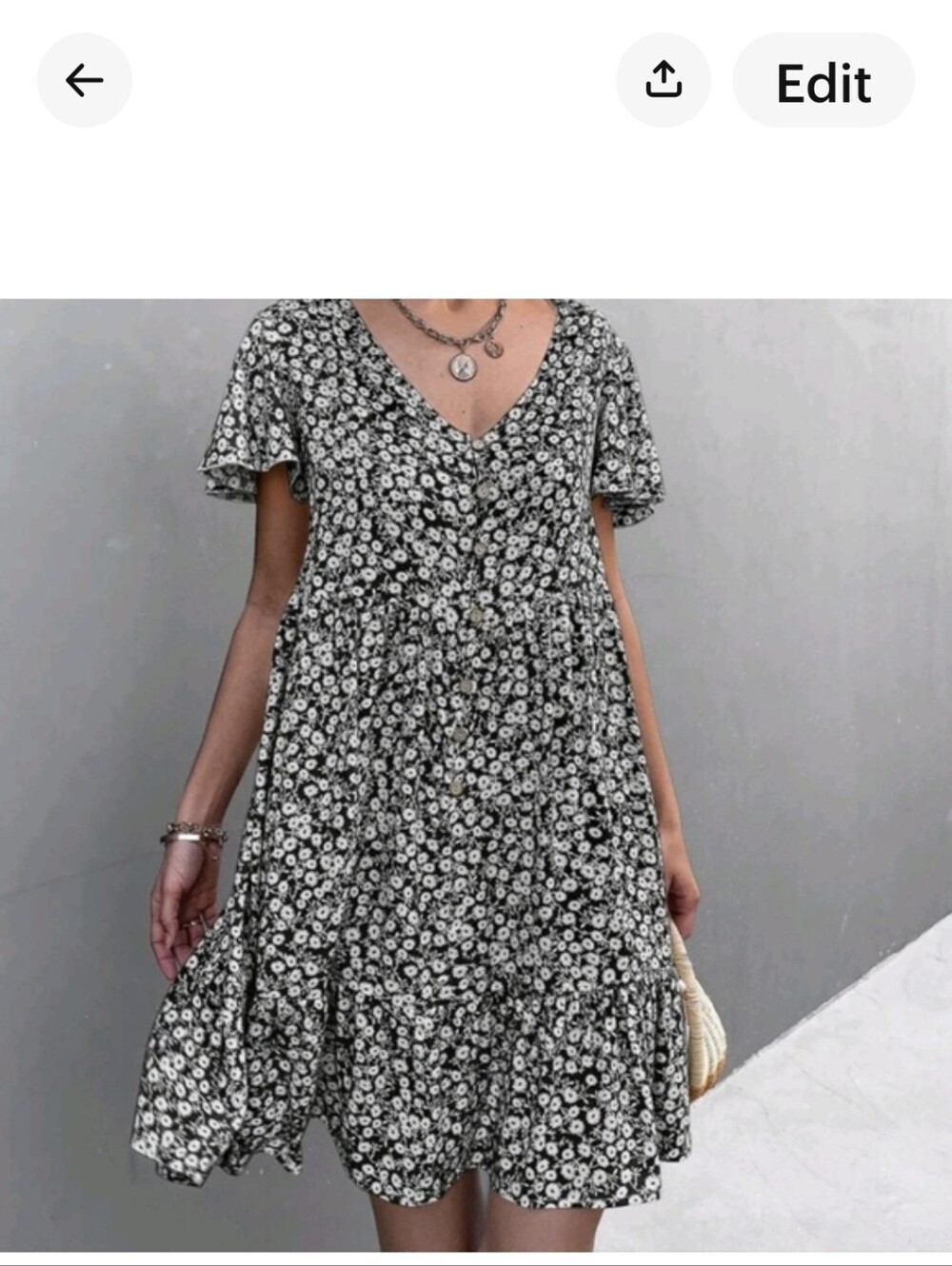 Black Floral V-Neck  Dress